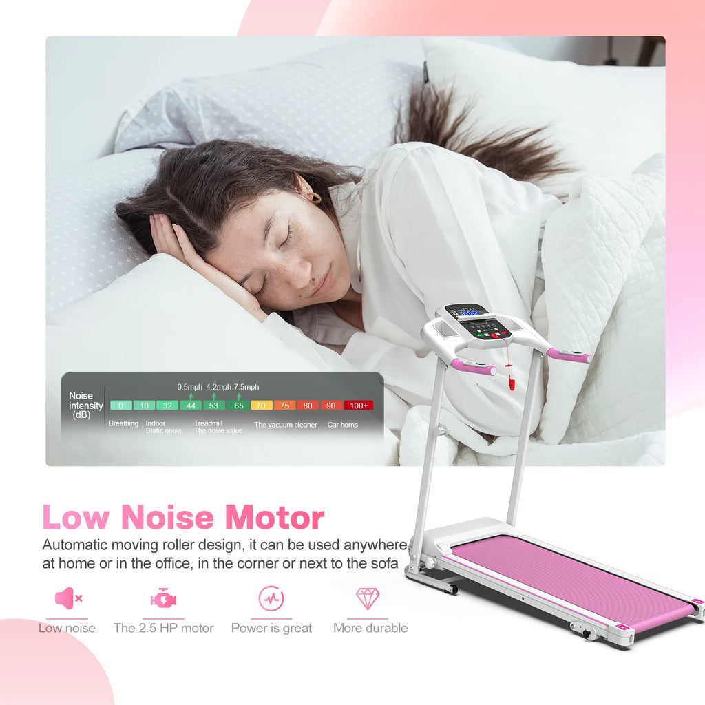 Cinta de correr plegable FYC para el hogar, 2,5 HP, velocidad hasta 12 km/h, motor eléctrico sin escobillas silencioso Proform para gimnasio en casa, tapiz con sensor de frecuencia cardíaca y pantalla LED (rosa)