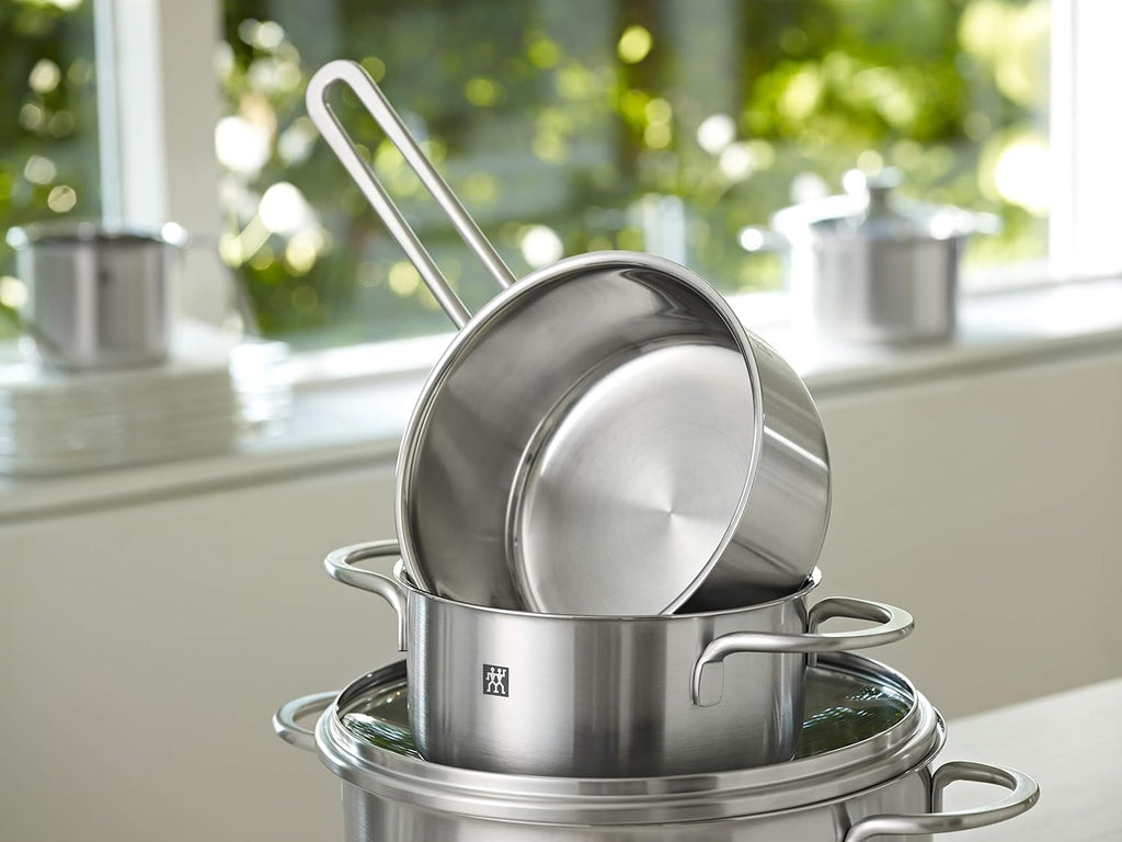 ZWILLING Juego de ollas Flow, 4 tapas, aptas para inducción, acero inoxidable, 5-teilig