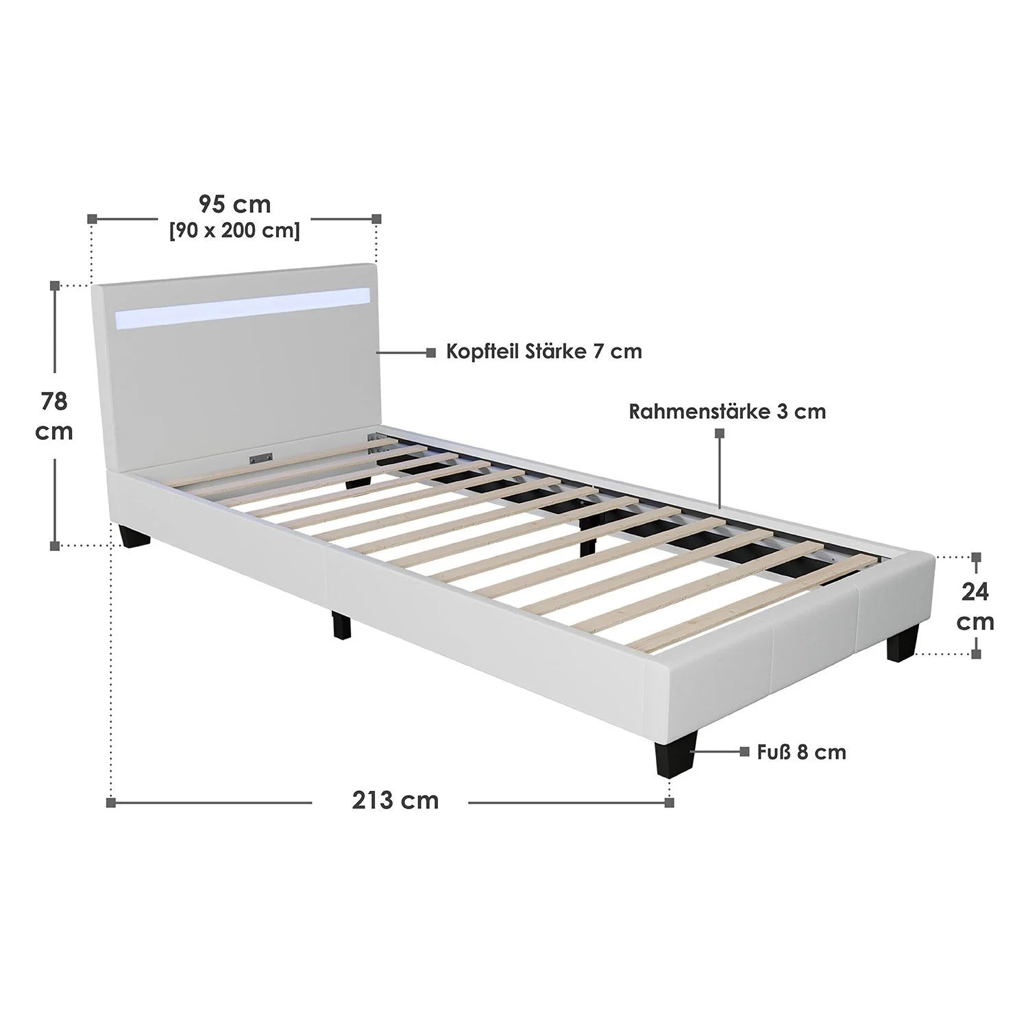 2025 Cama tapizada Verona 120x200 cm en blanco