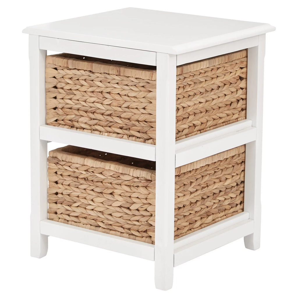 2025 Seabrook Mueble de almacenamiento de dos niveles en madera compuesta blanca con cestas naturales