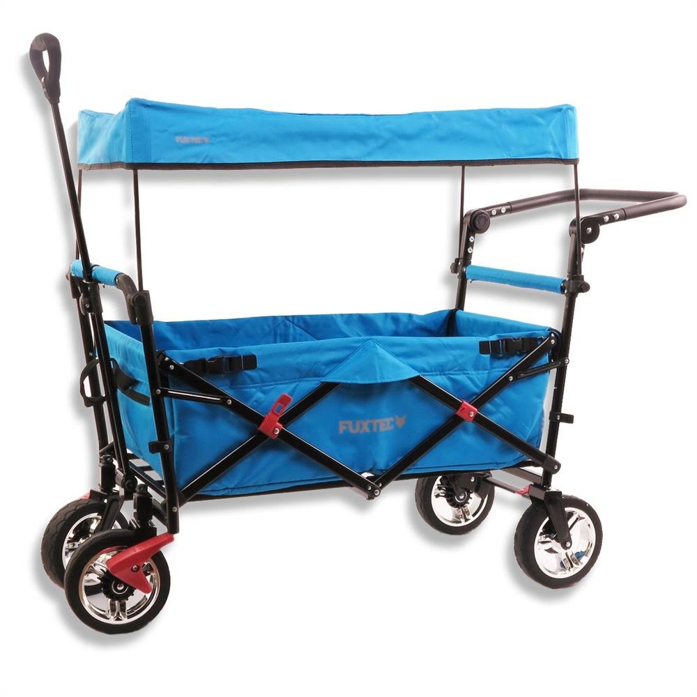 Bollerwagen FUXTEC FX-CT700, Carro Plegable Gris para el Transporte de niños, Ciudad, Campo, Playa o montaña - con Capota Anti-UV, asa de Empuje, Freno de Mano Delantero y Trasero, El Original