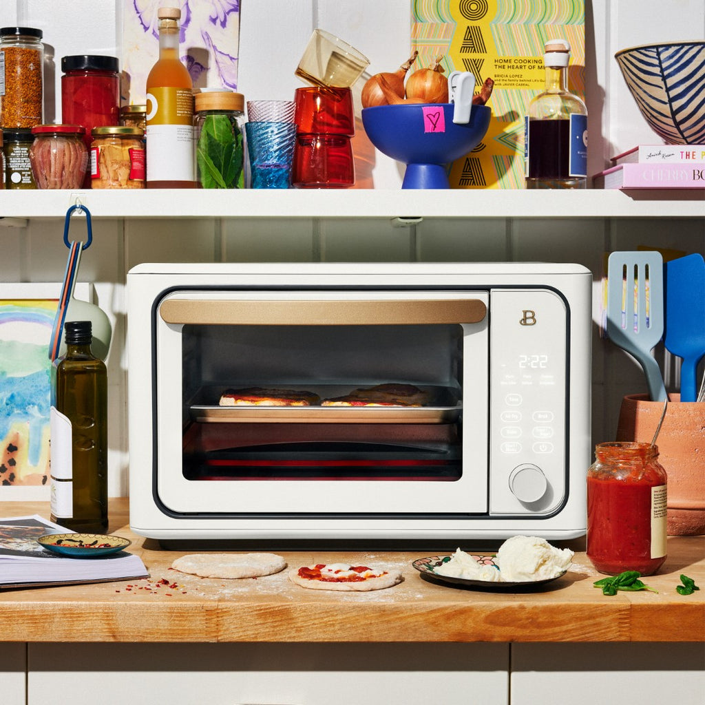 2025 Hermoso horno tostador con freidora de aire caliente táctil para 6 rebanadas, glaseado blanco por Drew Barrymore