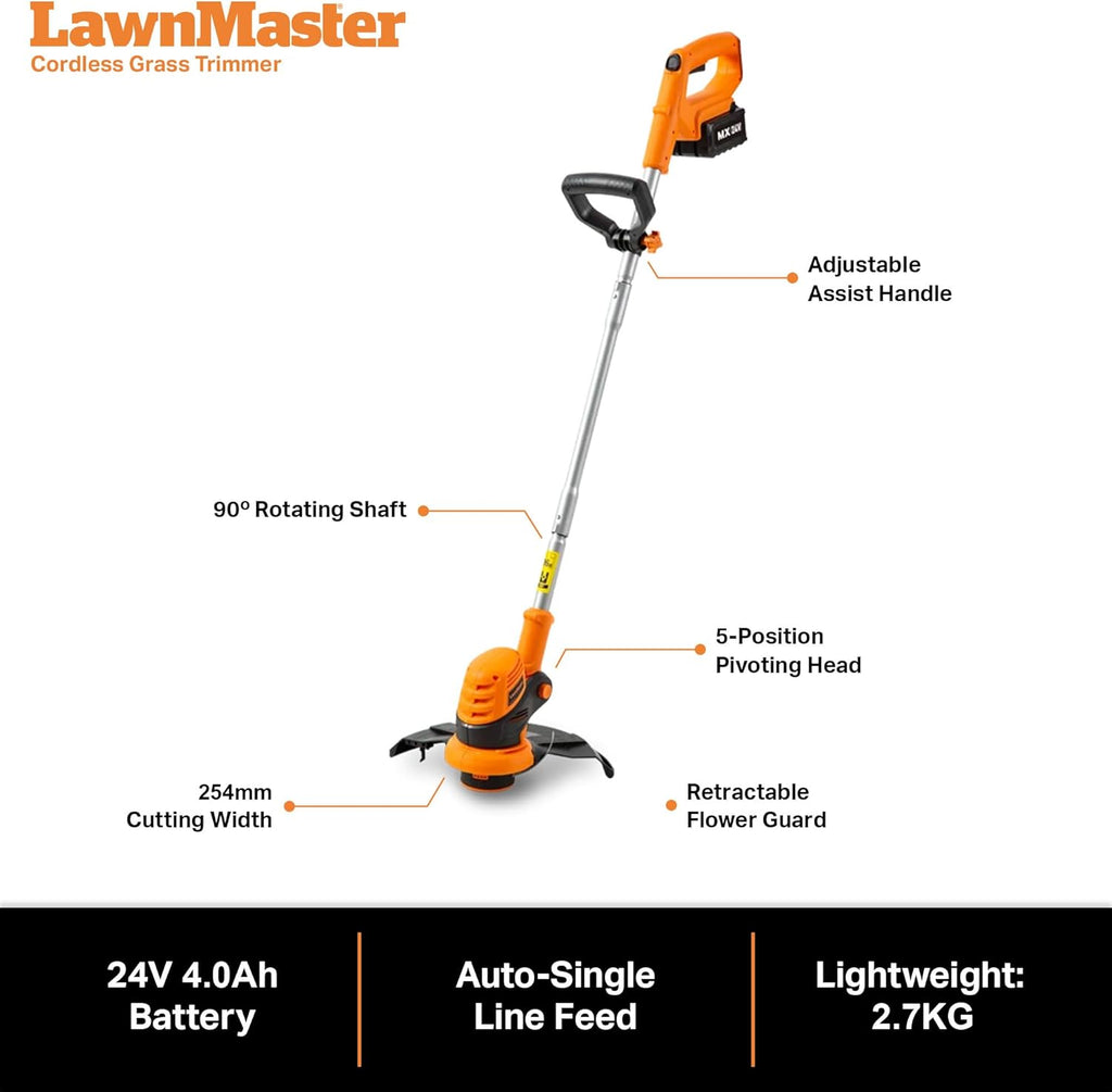 LawnMaster VBRM16 OcuMow™ Robots Electric Lawn Mowers for Gardens of 100 m2 Cut 20-60 mm, Slope 35% with Lithium Ion Battery MX 24V 4.0Ah and Fast Charger