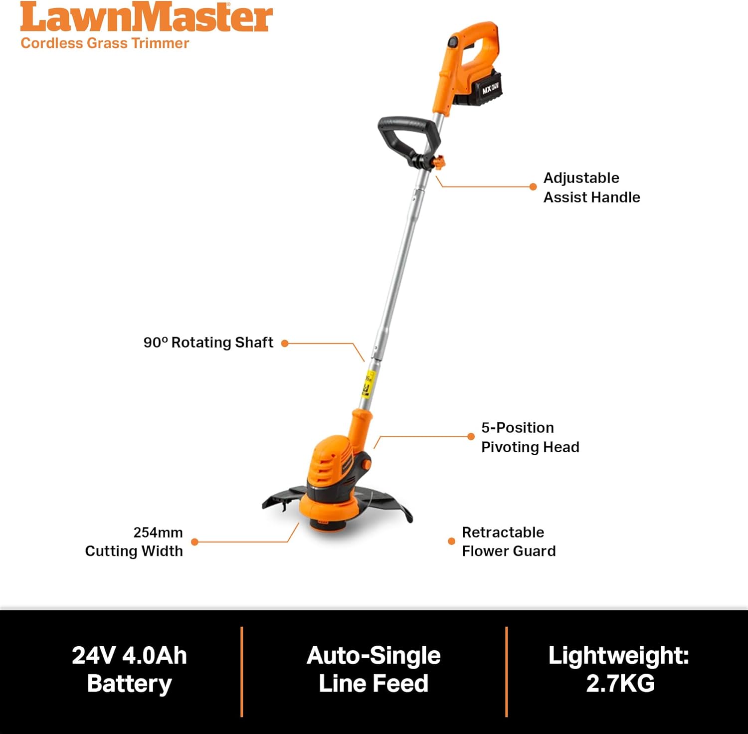 LawnMaster VBRM16 OcuMow™ Robots Electric Lawn Mowers for Gardens of 100 m2 Cut 20-60 mm, Slope 35% with Lithium Ion Battery MX 24V 4.0Ah and Fast Charger