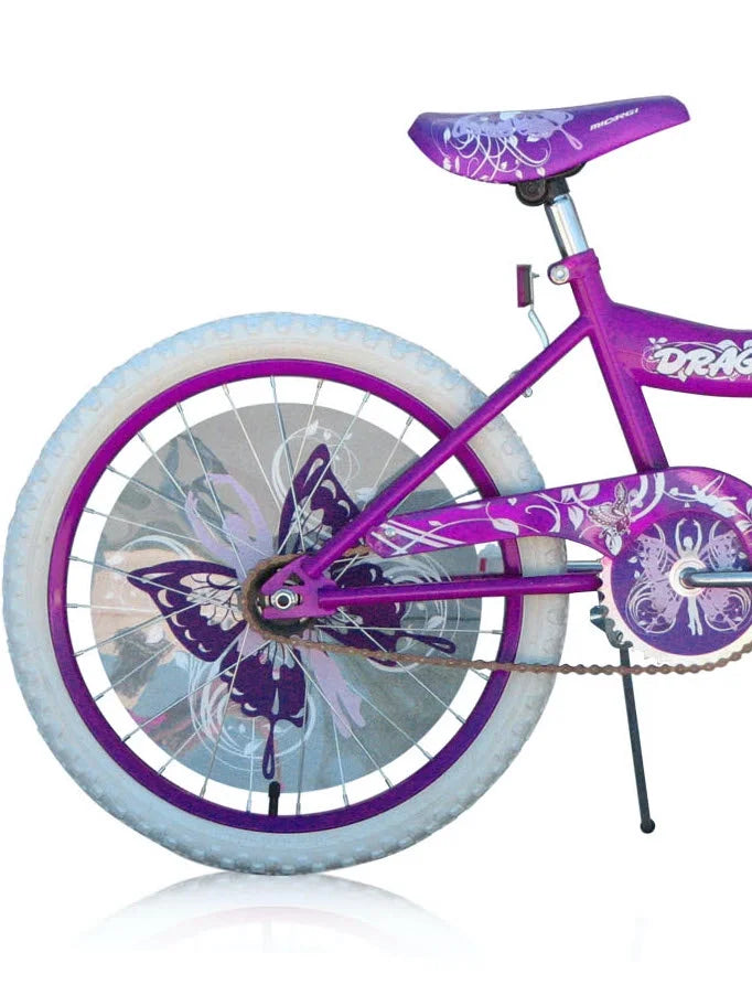 Bicicleta BMX PlayWorld de 20" con cuadro tipo S, freno de contrapedal, biela de una pieza, llantas moradas, neumáticos blancos, para niños (morada)