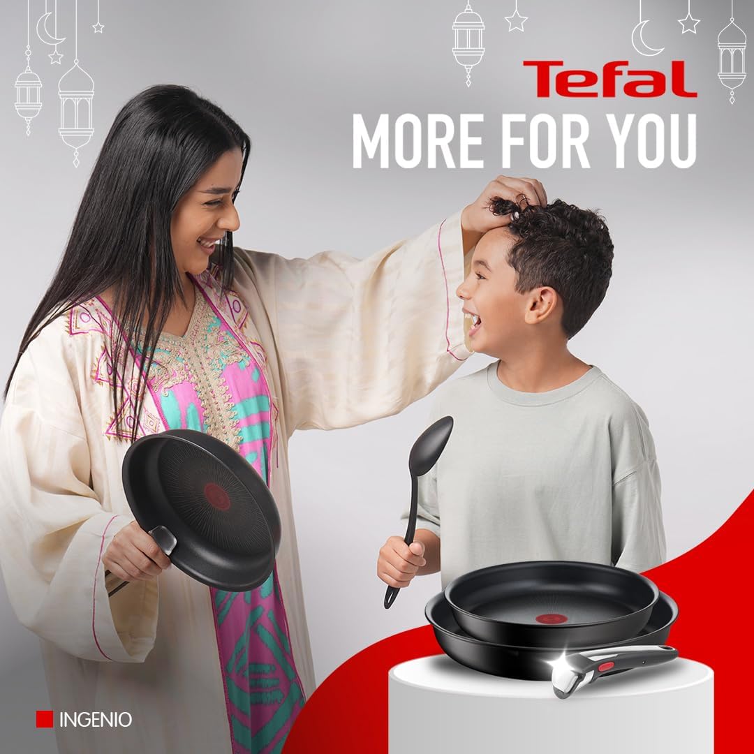 Tefal Ingenio Unlimited On - Juego de 3 Cazos 16/18/20 cm + Mango extraíble | Apto inducción, antiadherentes, revestimiento titanio, Thermo-signal, sin PFOA, apto lavavajillas y horno