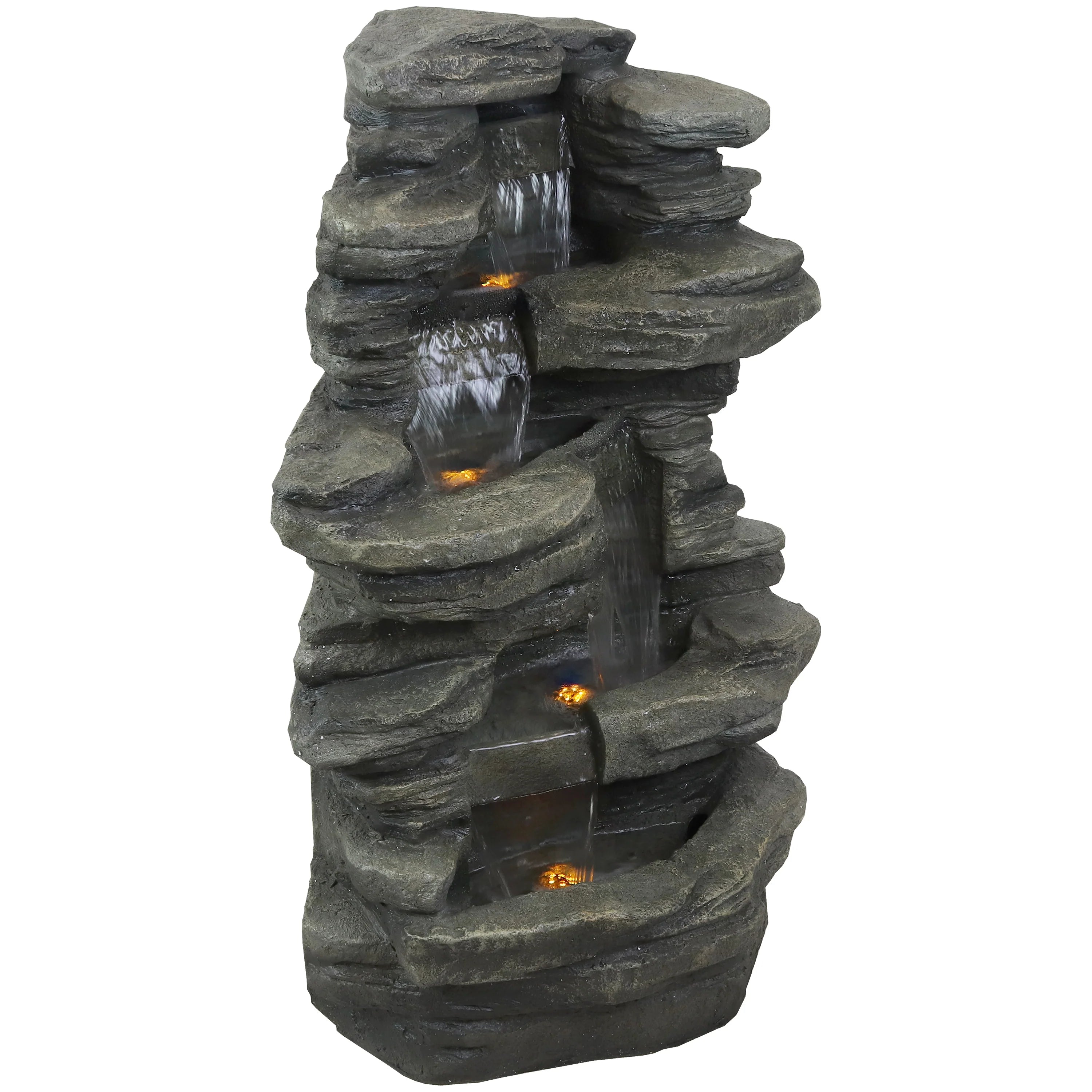 2025 Fuente de cascada de roca apilada Sunnydaze para exteriores con luces LED - 38 pulgadas