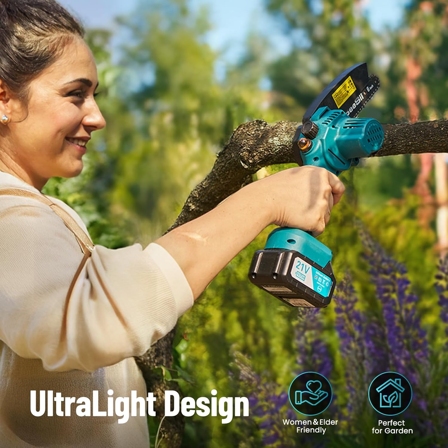 SEESII 2-in-1 Cordless Chain Saw and Mini Chainsaw with 2 4000mAh Batteries, 8 Inch Brushless Chainsaw with Telescopic Pole, Extendable up to 15 Feet for Tree Pruning