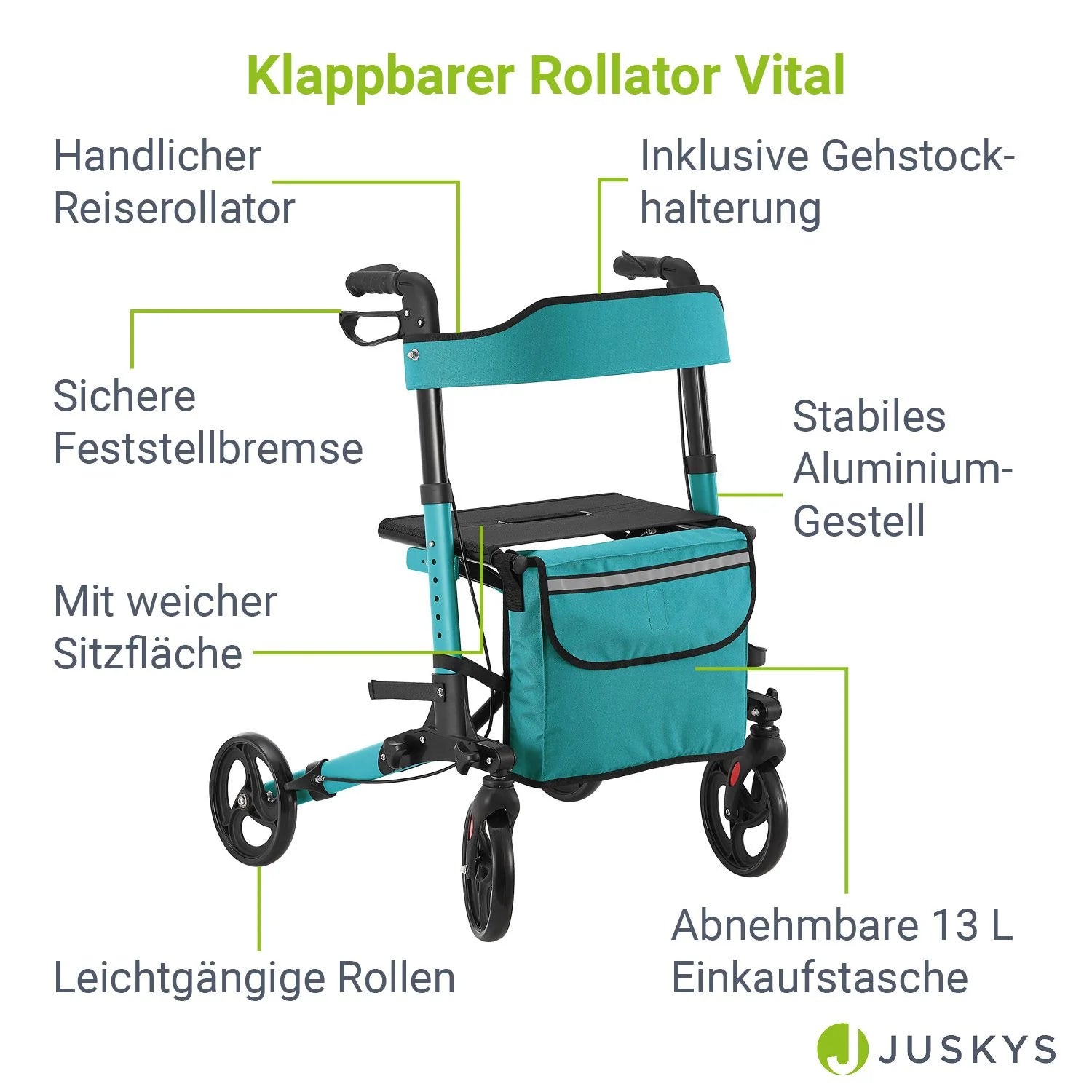 2025 Andador de aluminio Vital con asiento – Ligero, plegable y seguro