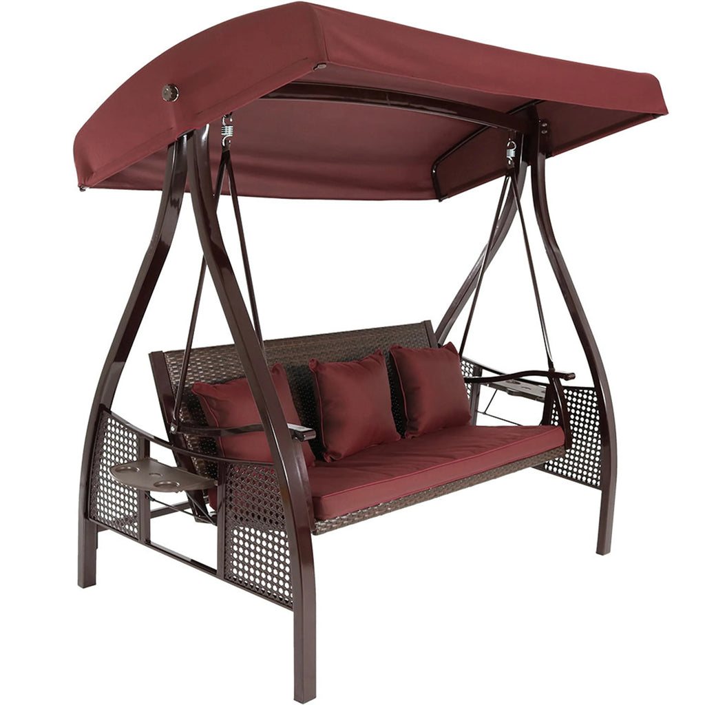 2025 Columpio de Jardín Sunnydaze Deluxe para 3 Personas con Toldo y Mesas Laterales