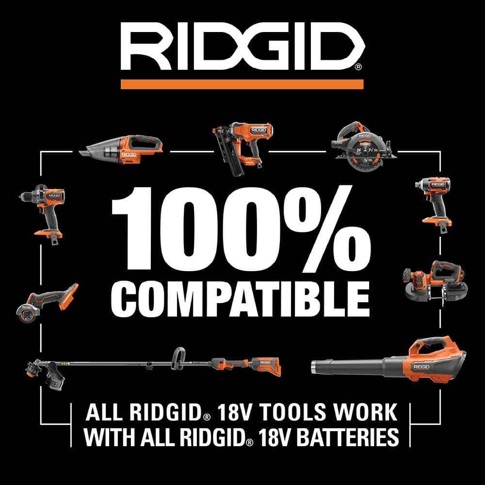 2025 RIDGID Kit Combo 18V sin escobillas de 9 herramientas con (2) baterías de 2.0 Ah y (1) batería de 4.0 Ah, cargador y bolsa para herramientas R96265N