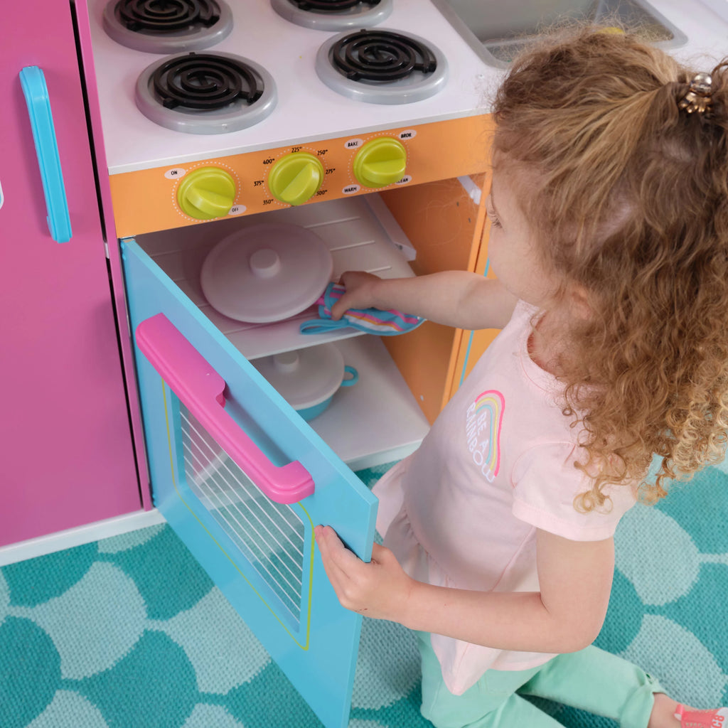 2025 Cocina de madera KidKraft Deluxe Big and Bright para niños, colores neón