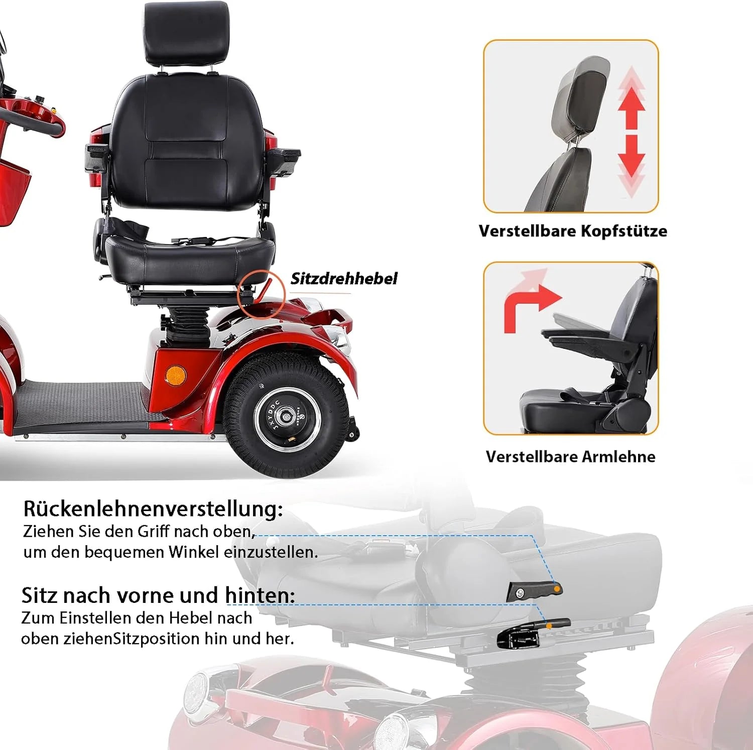 2025 Scooter de movilidad ZVGREEN de 4 ruedas – modelo para personas mayores con asiento tipo capitán – hasta 15 km/h – gran espacio de almacenamiento – asiento giratorio – freno electromagnético