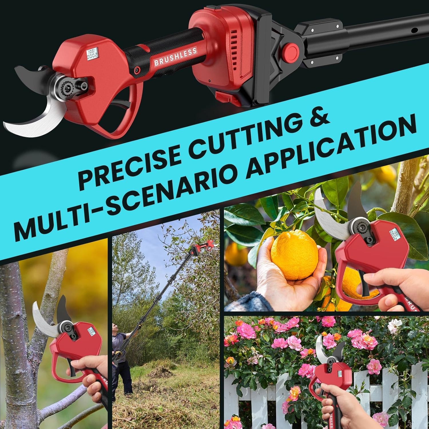 Electric Pruning Shears 50 mm, with Display, 2 Batteries 2000 mAh, Continued 4-8 Hours, Cutting Diameter is Adjustable in Two Gears (35/50 mm), Suitable for Orchards, Gardens and Farms
