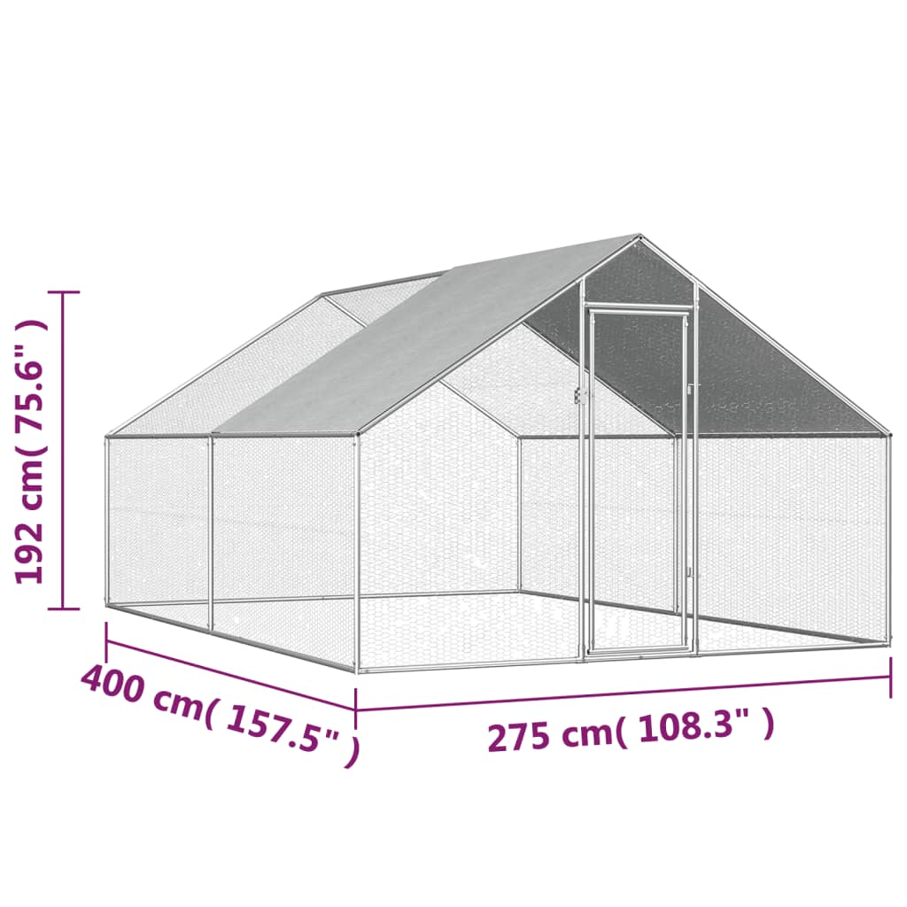 2025 Recinto para gallinas de acero 2,75 x 4 x 1,92 m – Parque exterior seguro para aves de corral y pequeños animales