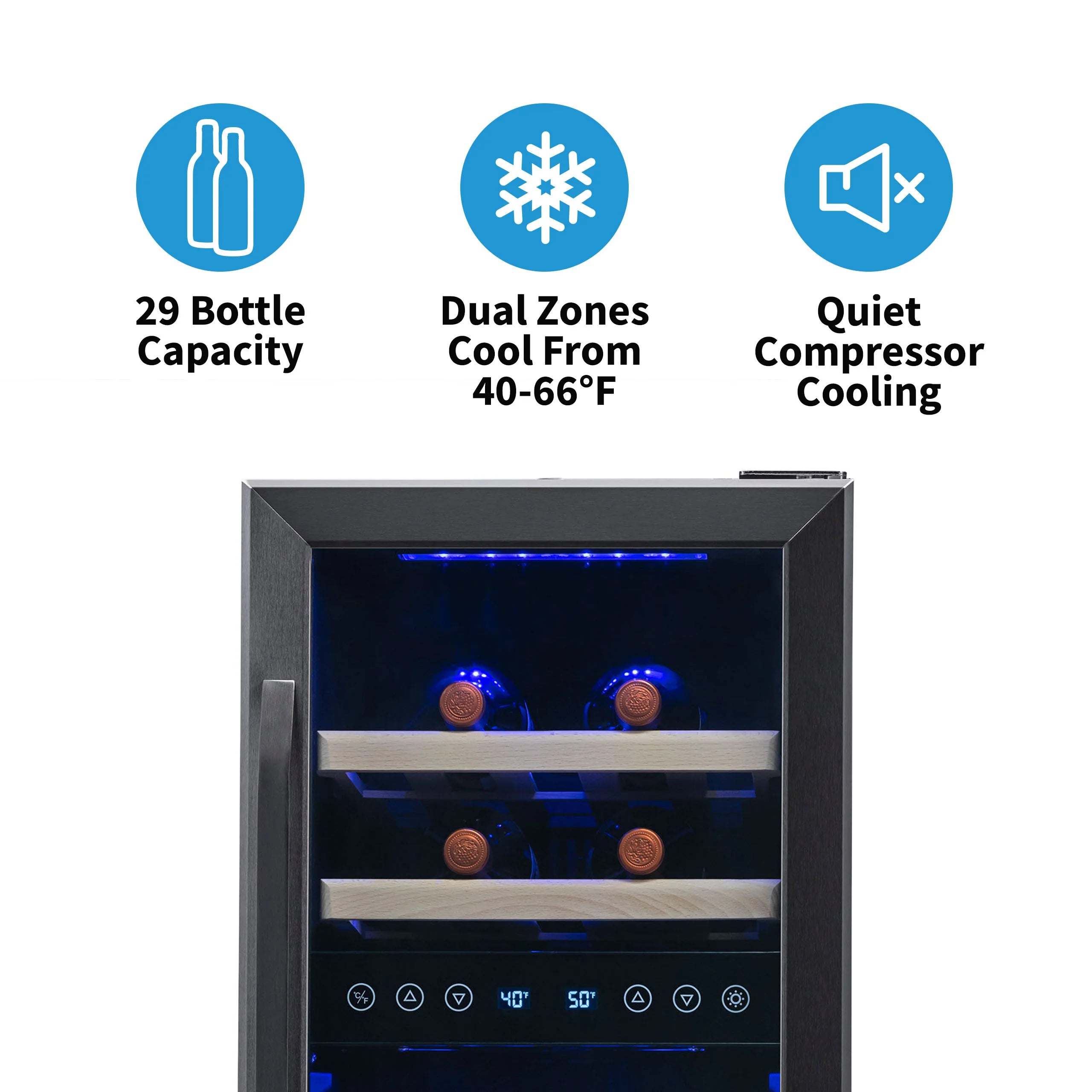2025 Newair® Refrigerador de Vinos Empotrable Negro – 29 Botellas – 14,8" Doble Zona
