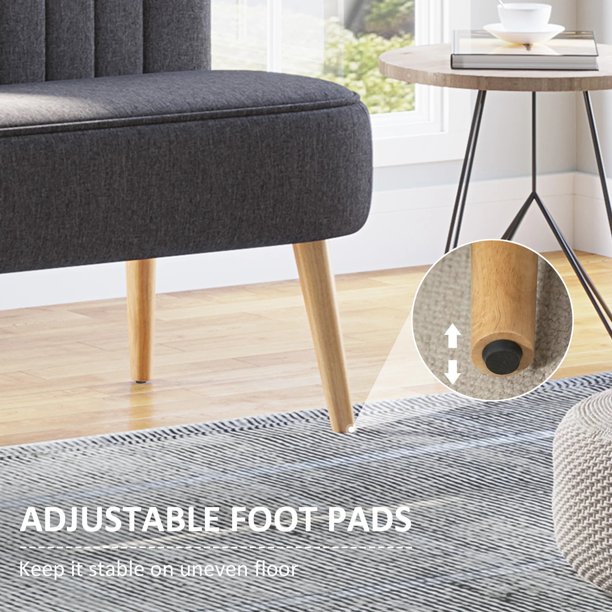 Sofá moderno de lino para 2 plazas, sofá compacto con acolchado y patas de madera, gris