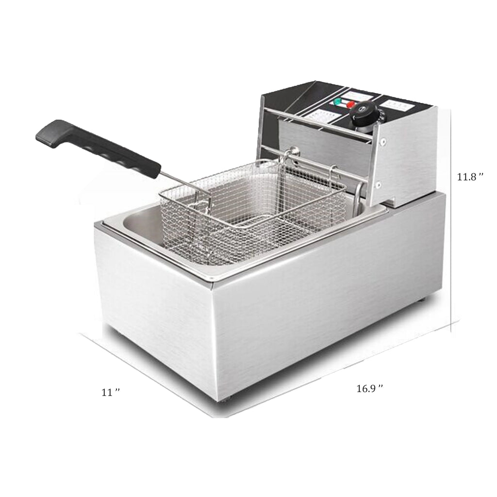 Freidora eléctrica de 1600 W, freidora de mesa de acero inoxidable con gran capacidad, freidora reforzada multifuncional, tanque único comercial de 2,5 galones
