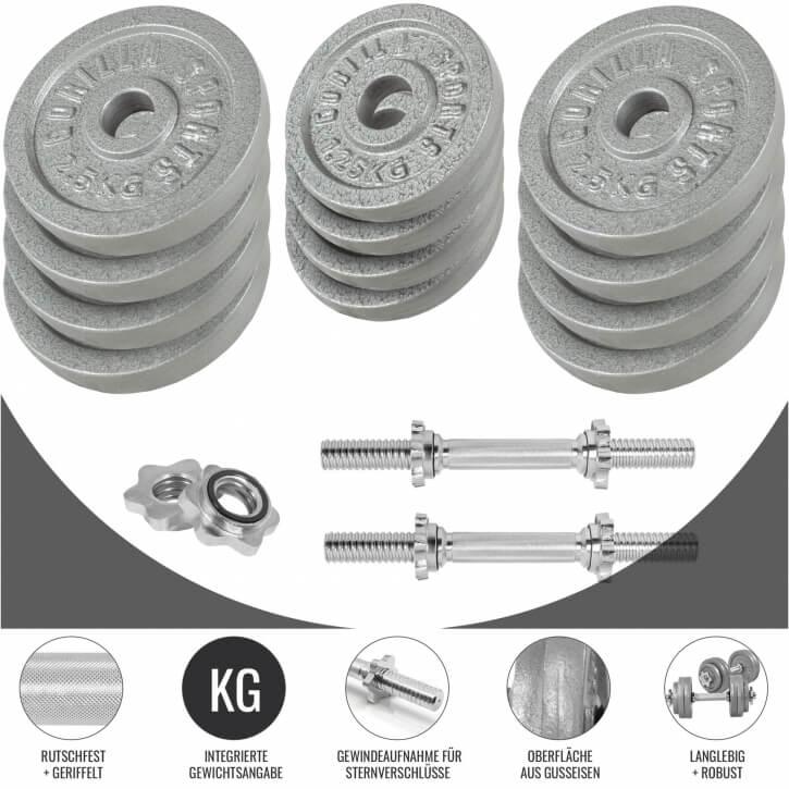 2025 Set de mancuernas de fundición 30 kg plateado