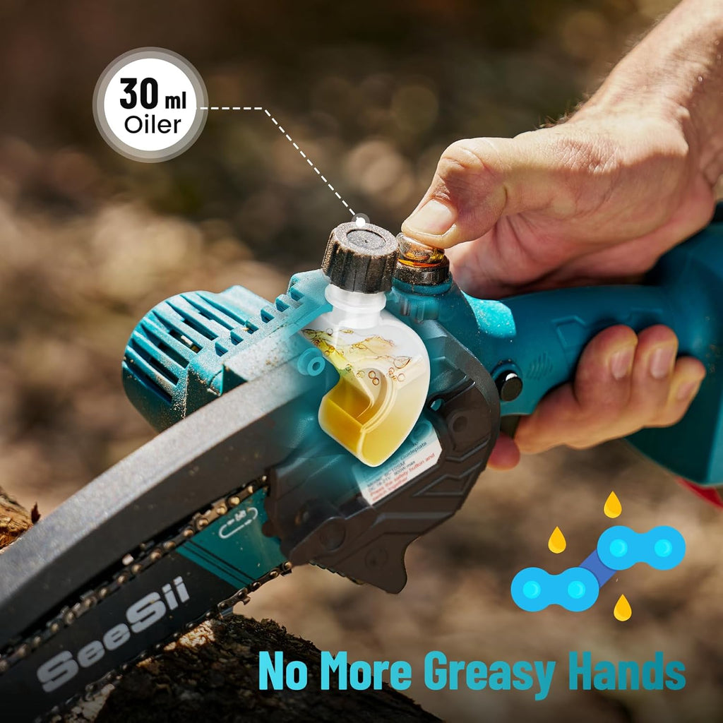 SEESII 2-in-1 Cordless Chain Saw and Mini Chainsaw with 2 4000mAh Batteries, 8 Inch Brushless Chainsaw with Telescopic Pole, Extendable up to 15 Feet for Tree Pruning