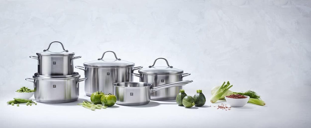 ZWILLING Juego de ollas Flow, 4 tapas, aptas para inducción, acero inoxidable, 5-teilig