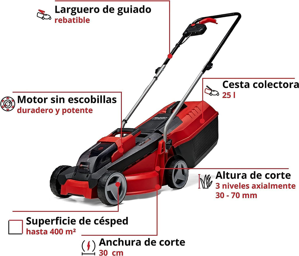 Einhell GE-CM 18/30 Li Battery Powered Lawn Mower Kit Power X-Change (18 V, 30 cm Cutting Width, Up to 150 m², Brushless, 25L Collecting Bag, 30-70 mm Cutting Height, with 3.0 Ah Battery and Charger)