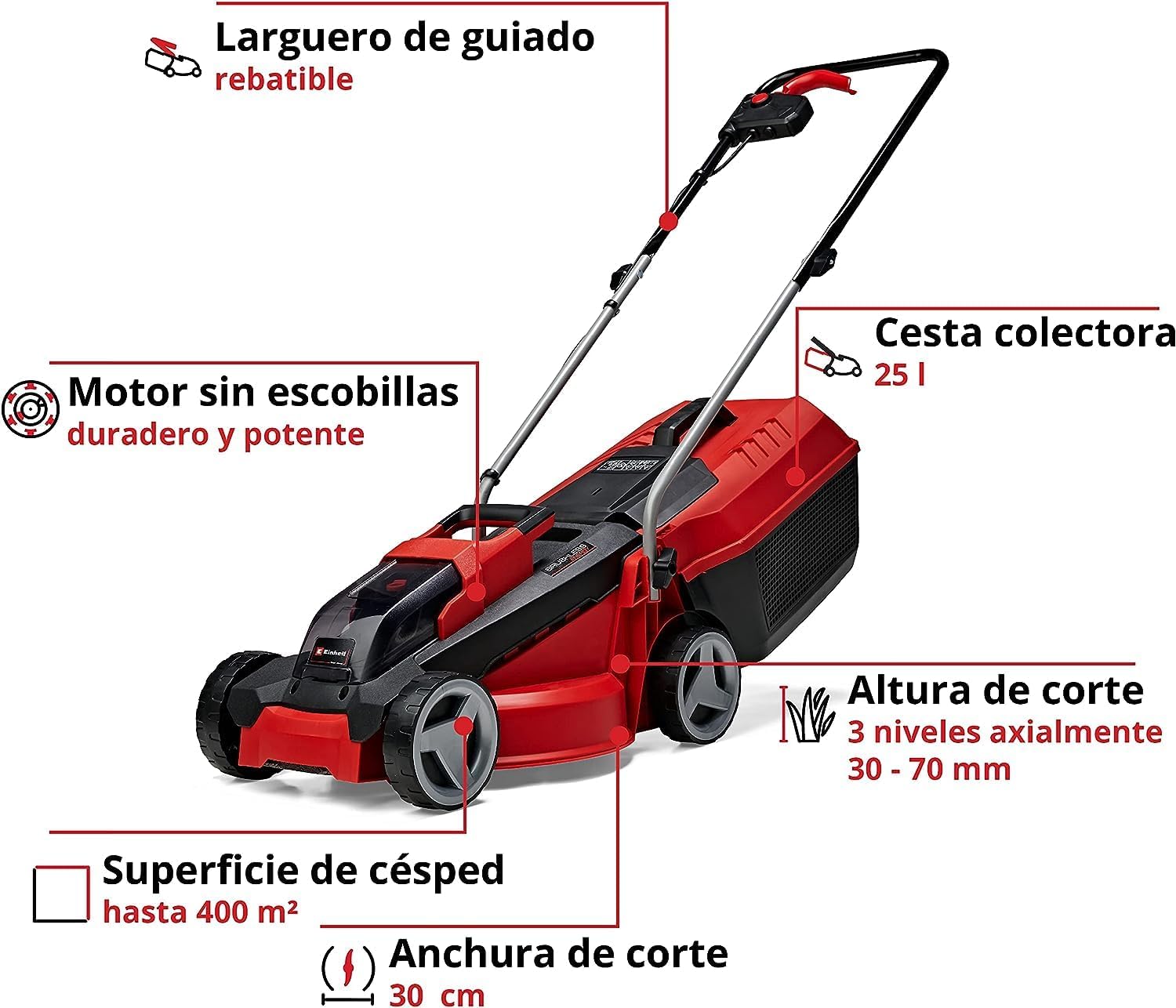 Einhell GE-CM 18/30 Li Battery Powered Lawn Mower Kit Power X-Change (18 V, 30 cm Cutting Width, Up to 150 m², Brushless, 25L Collecting Bag, 30-70 mm Cutting Height, with 3.0 Ah Battery and Charger)