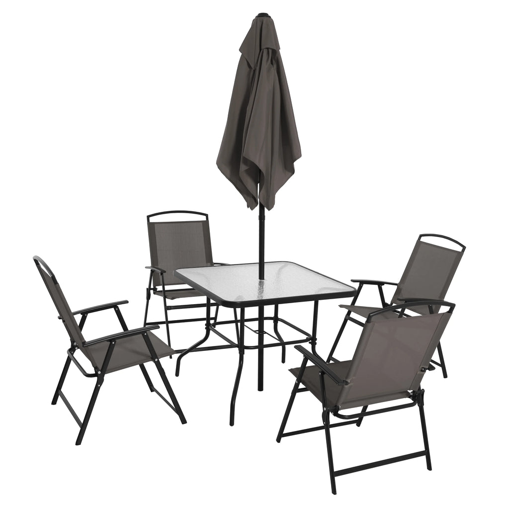 2025 Juego de comedor exterior Mainstays Albany Lane de 6 piezas con sombrilla, acero, rojo