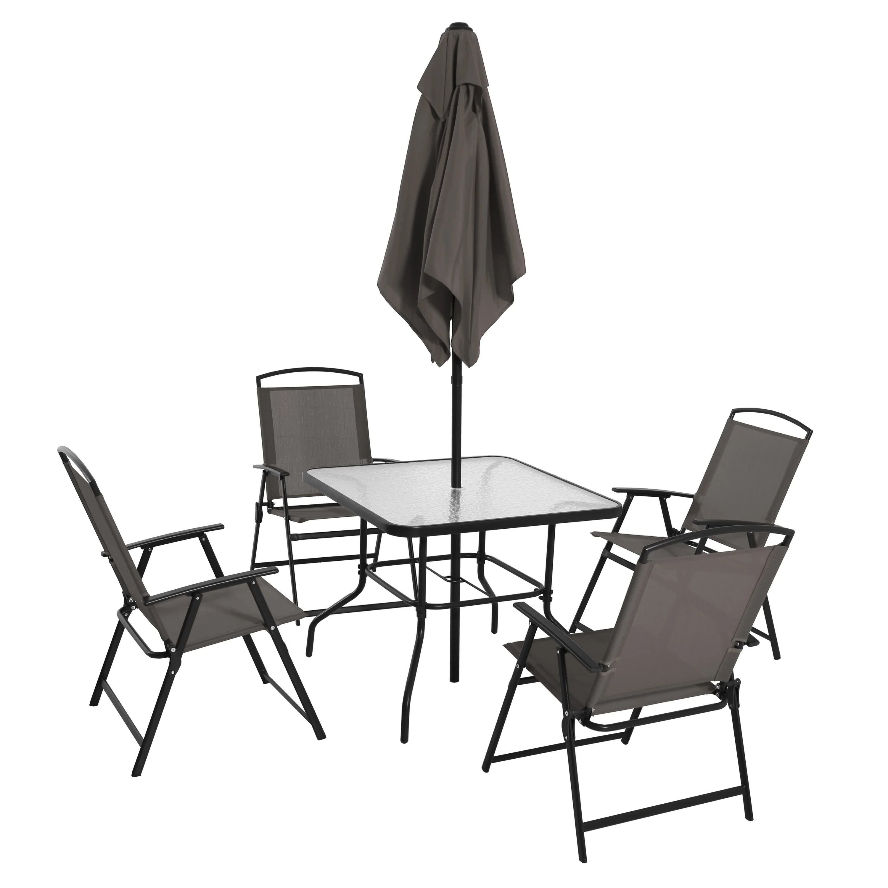 2025 Juego de comedor exterior Mainstays Albany Lane de 6 piezas con sombrilla, acero, rojo