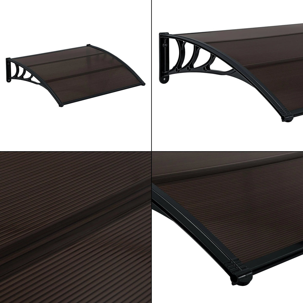 2025 Marquesina para puerta de entrada, marquesina de protección resistente a la intemperie ABS, policarbonato y aluminio 150 x 100 cm, negro y marrón