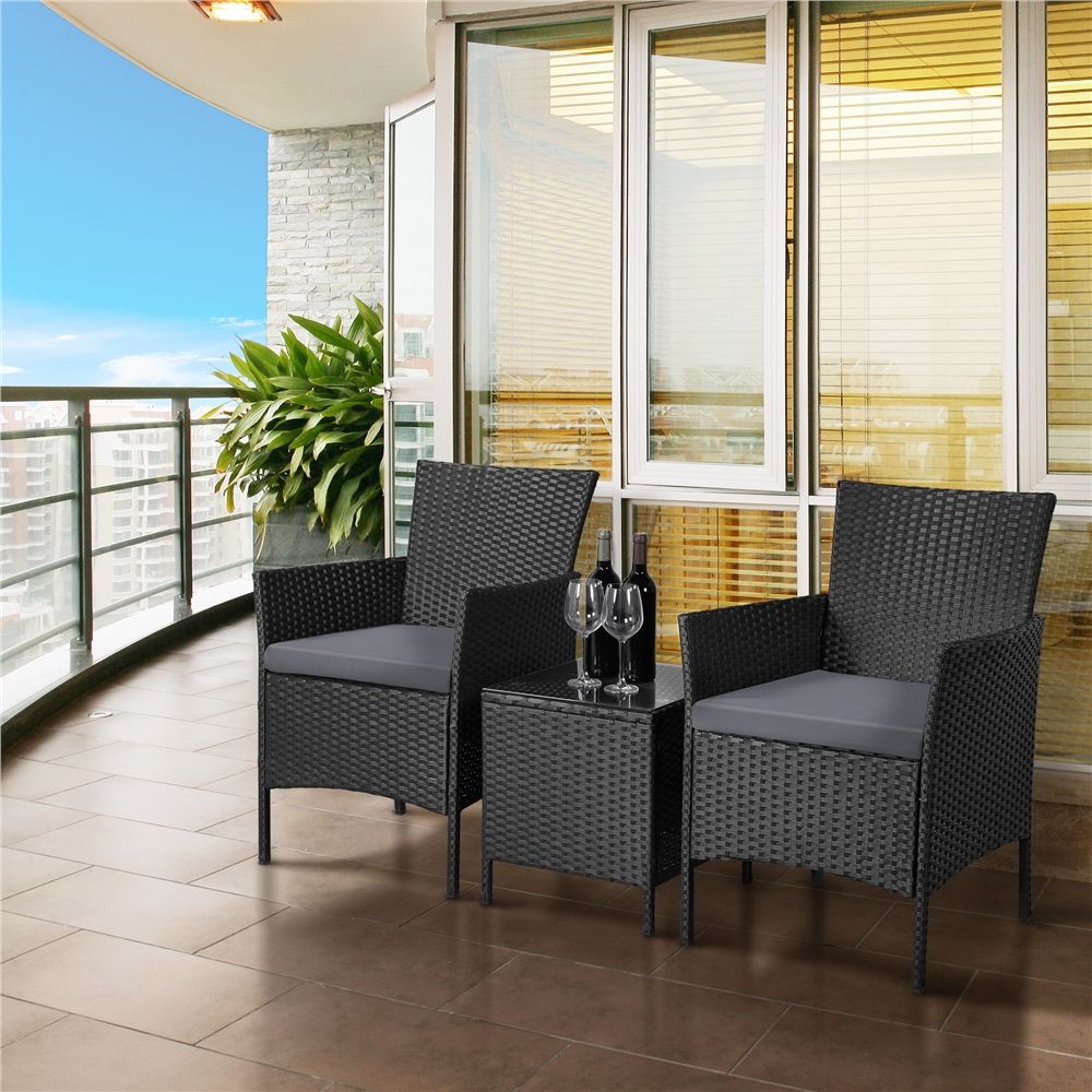 Conjunto De Mesa Y Sillas Exterior Para Balcón Jardin Negro