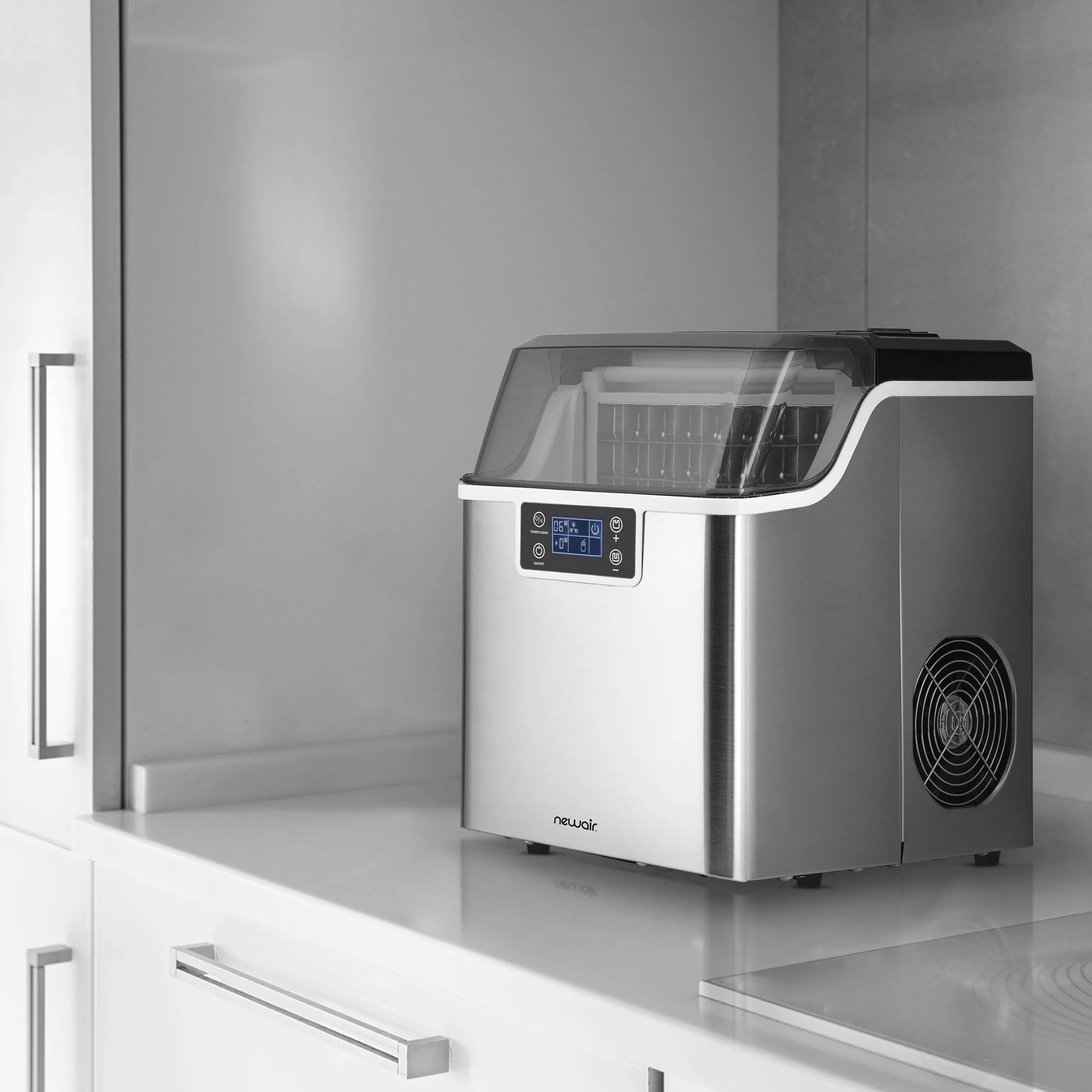 2025 Máquina de Hielo de Encimera Newair® – Cubos de Hielo Transparentes, Acero Inoxidable