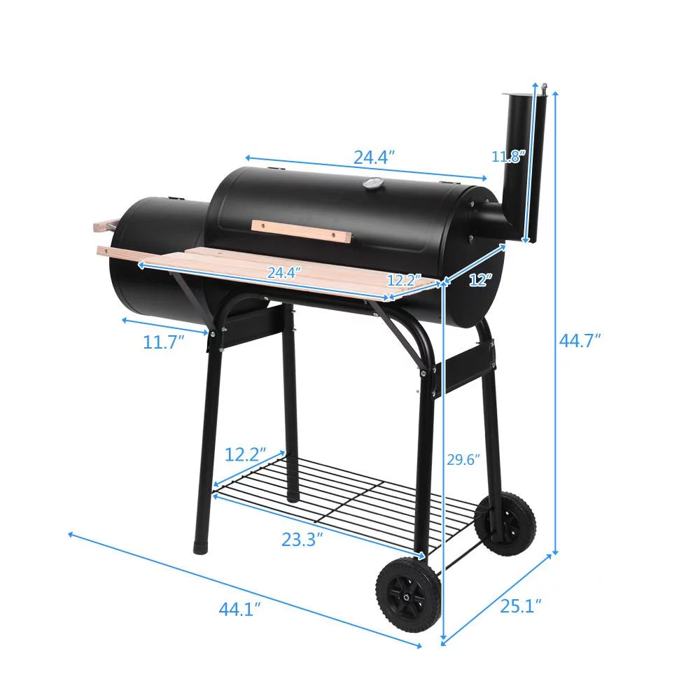 Parrilla portátil de carbón UBesGoo con ahumador lateral de acero para camping, negra.