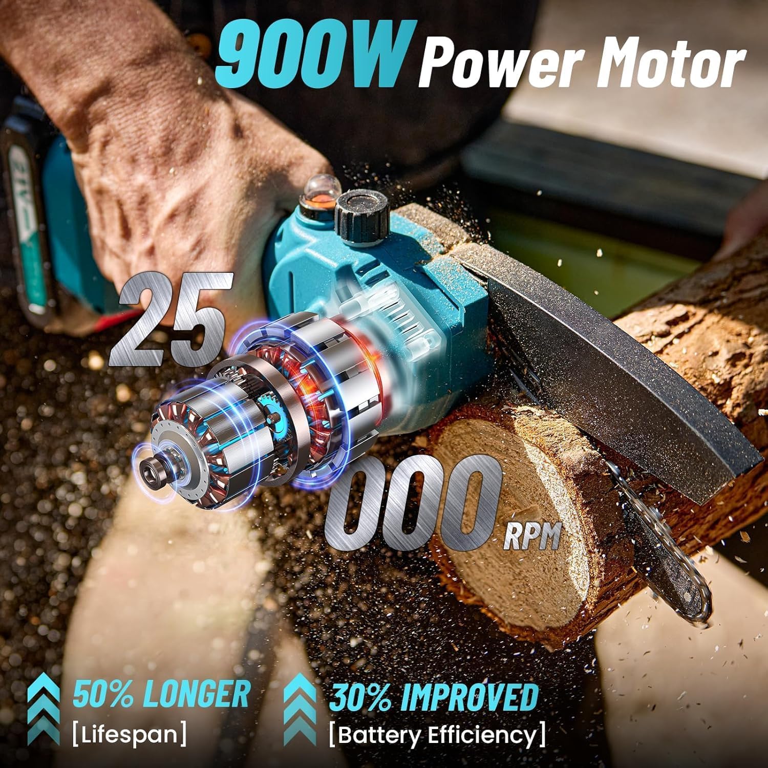 SEESII 2-in-1 Cordless Chain Saw and Mini Chainsaw with 2 4000mAh Batteries, 8 Inch Brushless Chainsaw with Telescopic Pole, Extendable up to 15 Feet for Tree Pruning