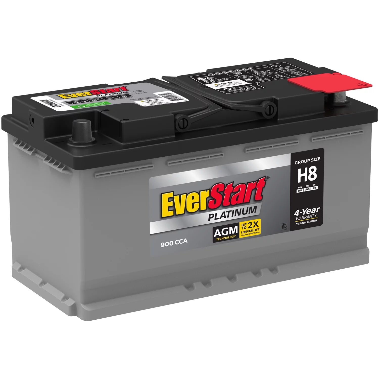 2025 Batería EverStart Platinum AGM en Caja, Tamaño de Grupo H8 / LN5 / 49, 12 Voltios, 900