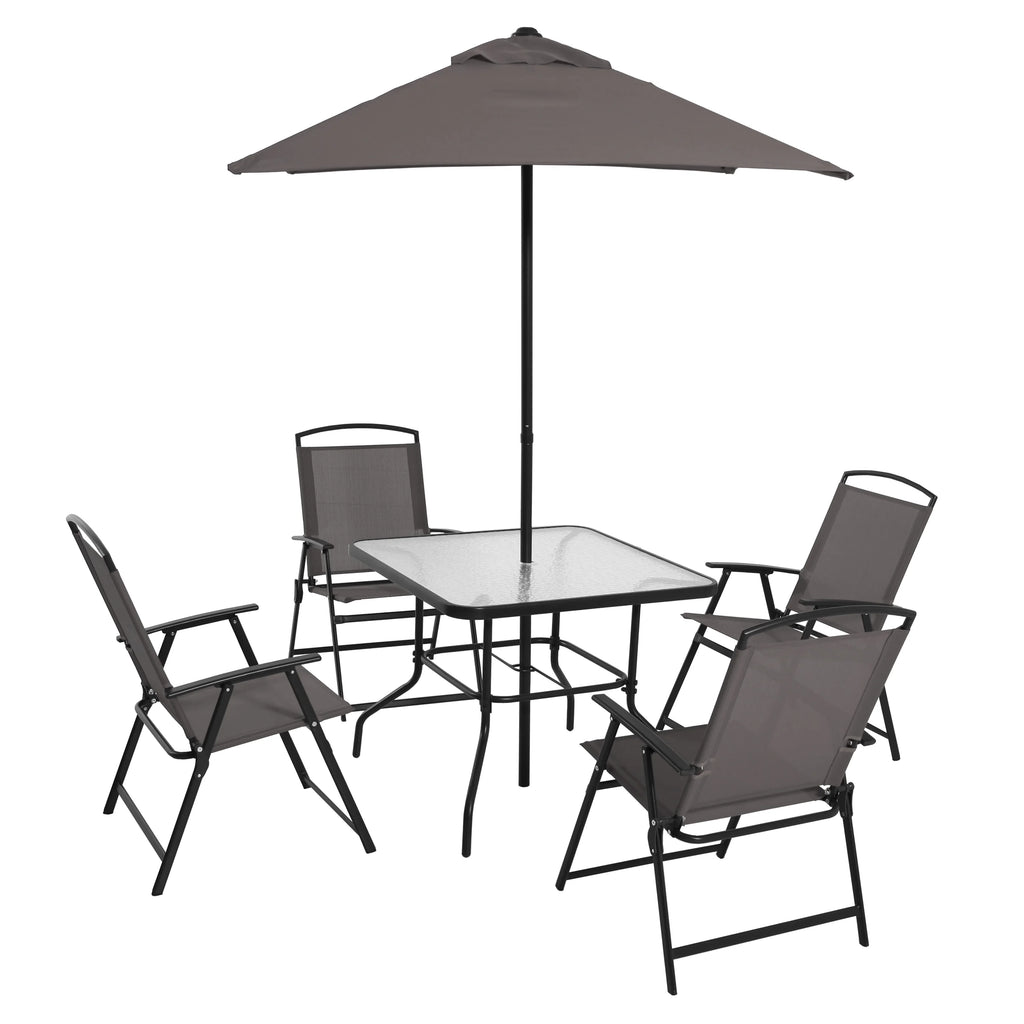 2025 Juego de comedor exterior Mainstays Albany Lane de 6 piezas con sombrilla, acero, rojo