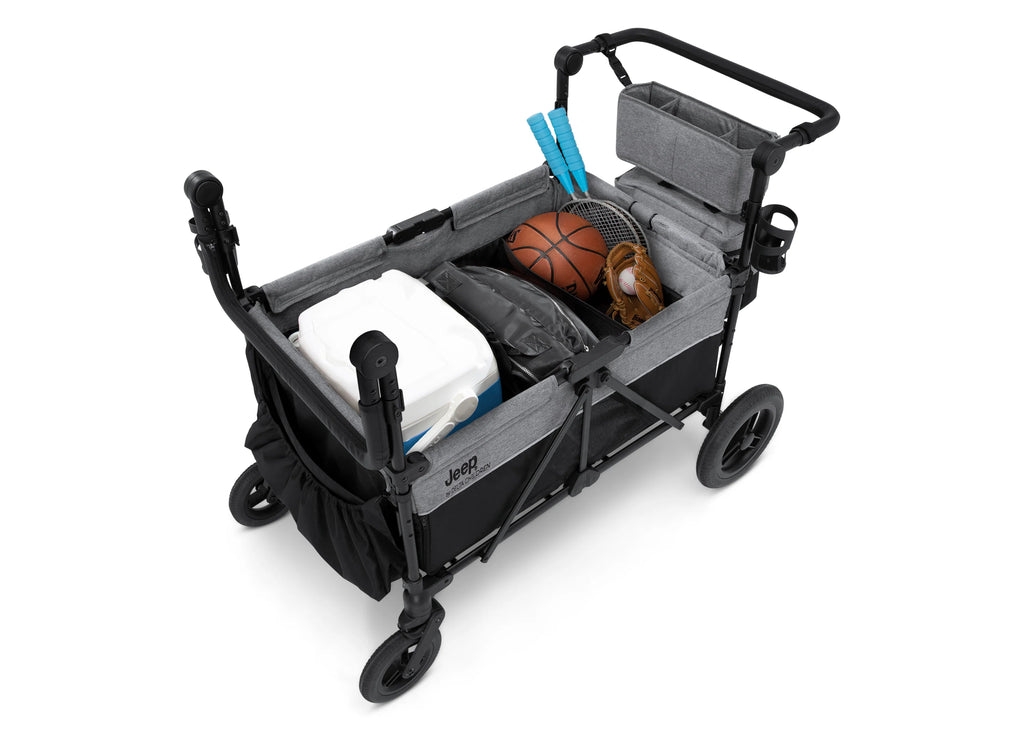 Carrito-Paseador Jeep Wrangler Deluxe para 4 Niños – Capota Desmontable, Bolsa Térmica, Asientos Modulares, Almacenamiento XXL, Ruedas Antipinchazos, Manillares Ajustables