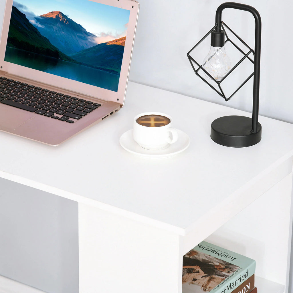 Escritorio de Ordenador Moderno de 120 cm con Estantería, Mesa de Estudio y Estación de Trabajo con 6 Estantes, Blanco