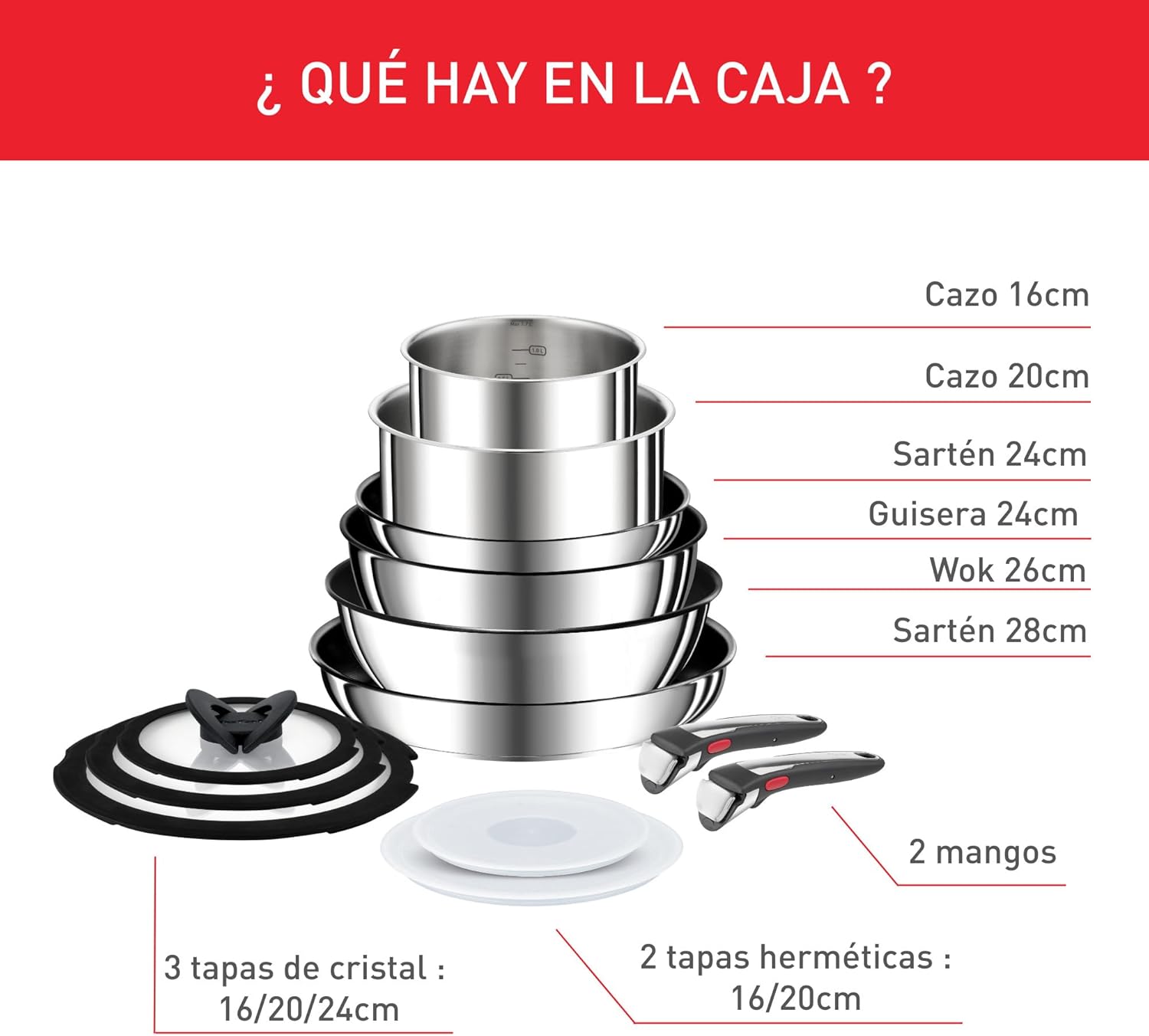 Tefal Ingenio Preference On Set of 2 Frying Pans 24/28 cm + 2 Saucepans 16/20 cm + 24 cm Pot + 26 cm Wok + 2 Removable Handles + 5 Accessories | Induction Safe, Non-Stick, PFOA Free