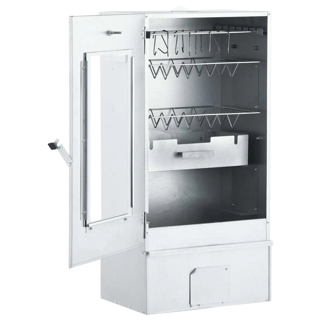 2025 Ahumador con 1 kg de serrín de madera, 44,5 x 29 x 83 cm, acero galvanizado plateado