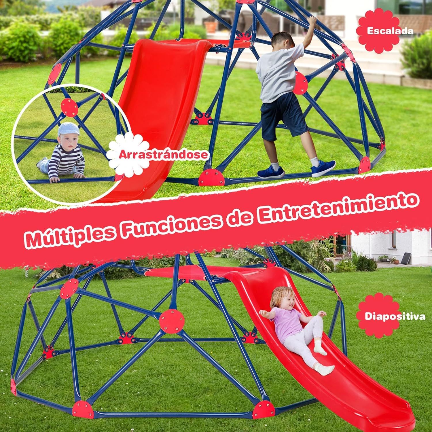 Cúpula De Escalada, Juego De Cúpula Geométrica Con Tobogán Resistente, Costway 242 X 183 X 92cm Multicolor