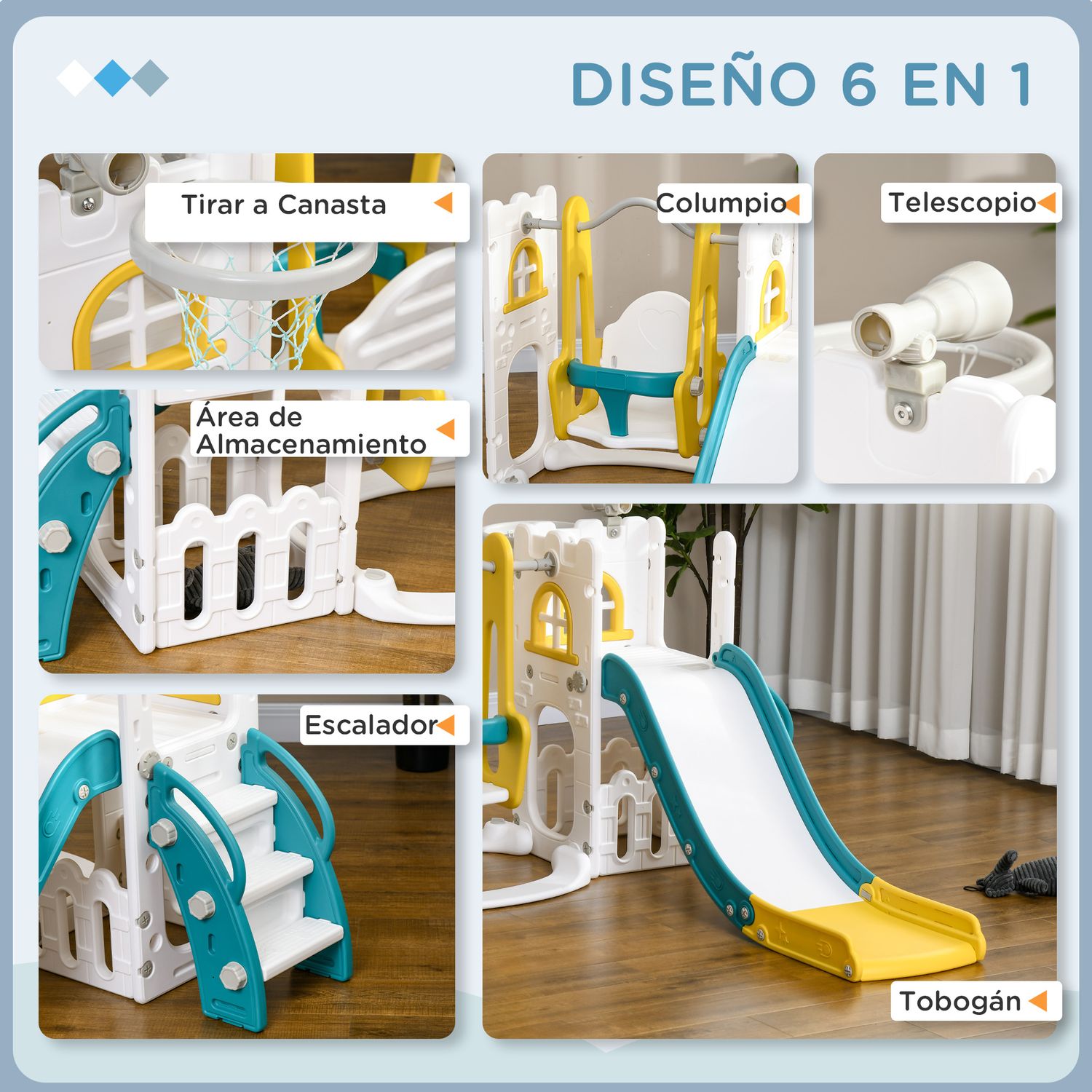 Tobogán Infantil 6 En 1 Con Columpio Y Tobogán Multicolor