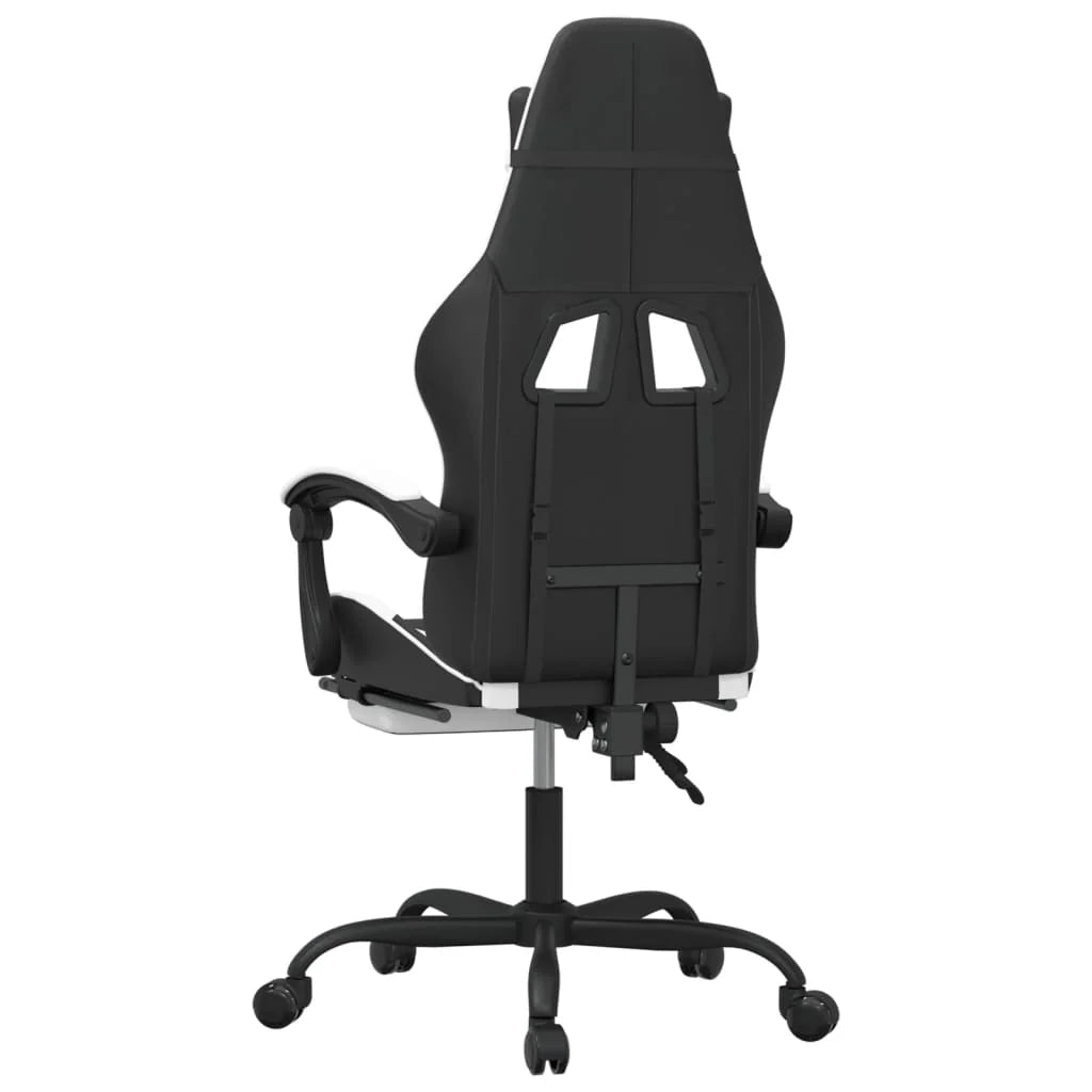 2025 Silla gaming giratoria reposapiés cuero sintético negro blanco V8635