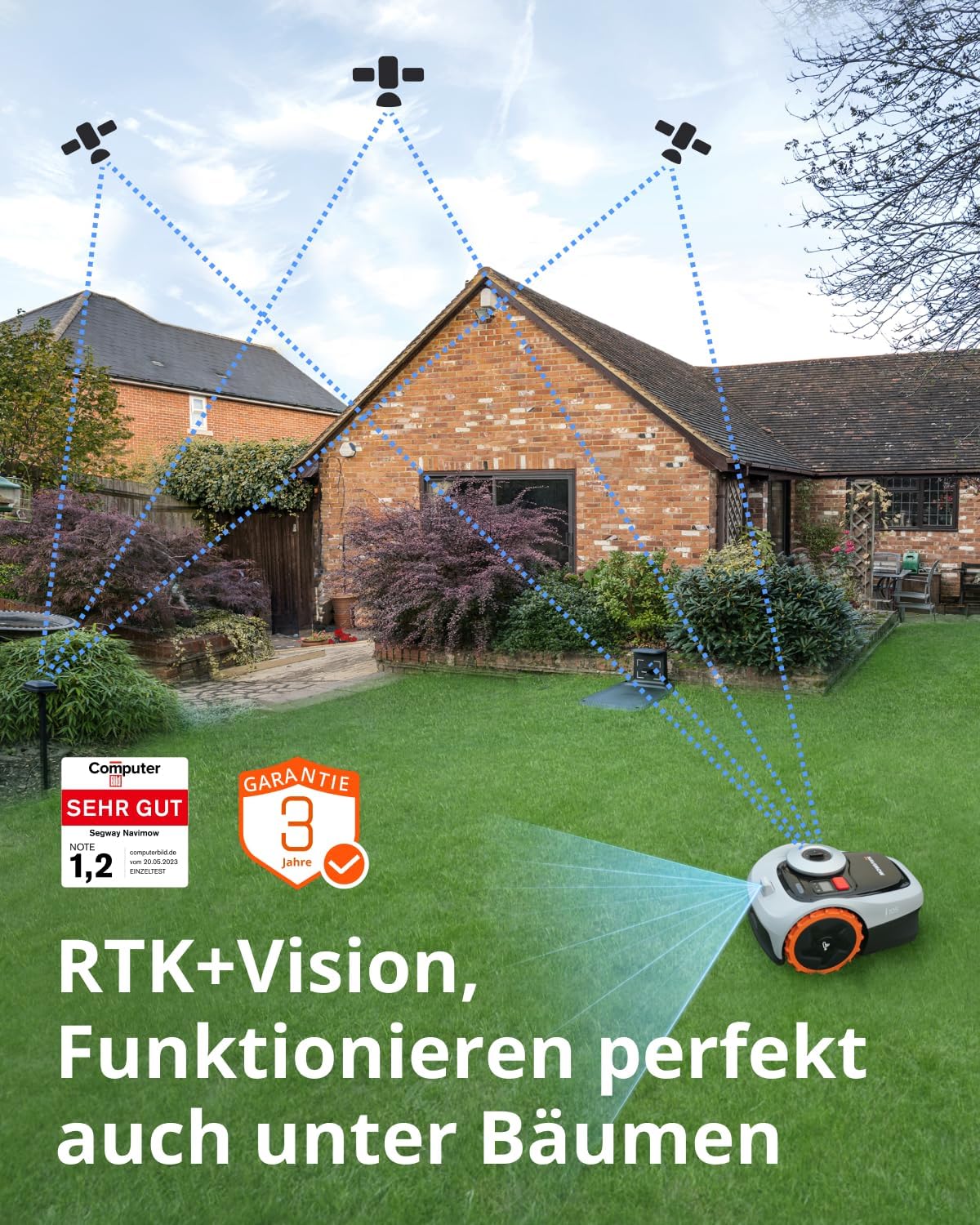 2025 Robot cortacésped Navimow i105E sin cable de delimitación, recomendado para 500 m², máximo 600 m², ganador de pruebas RTK+Vision, protección para erizos, cartografía automática con IA, delimitación virtual, multi-zonas