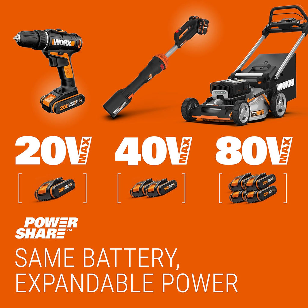 Worx 18V (20V MAX) Cortasetos Telescópica Alimentada por Batería PowerShare 2Ah WG252E, Cizalla Eléctrica, Tijeras Alimentadas por Batería con Hoja de Diamante Cortada con Láser
