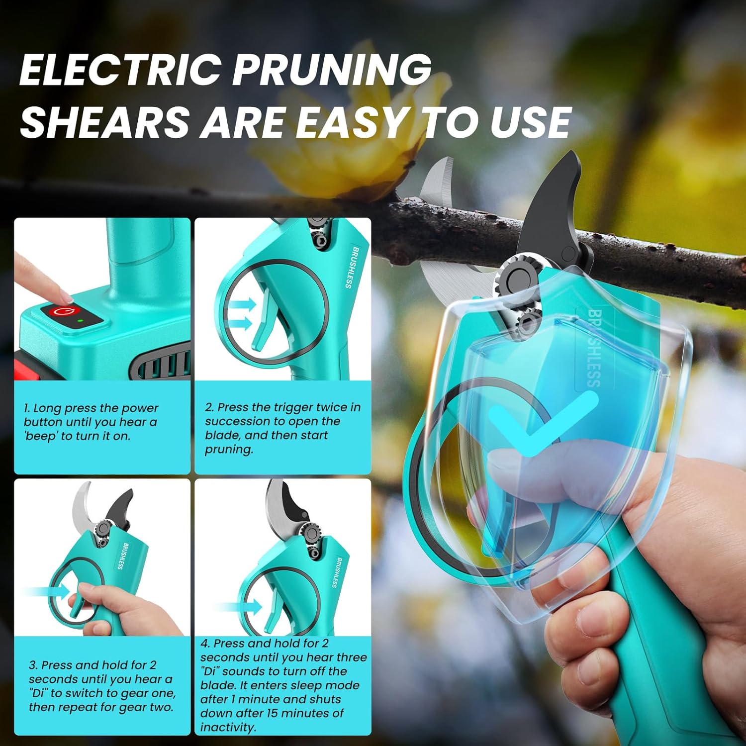Electric Pruning Shears 50 mm, with Display, 2 Batteries 2000 mAh, Continued 4-8 Hours, Cutting Diameter is Adjustable in Two Gears (35/50 mm), Suitable for Orchards, Gardens and Farms