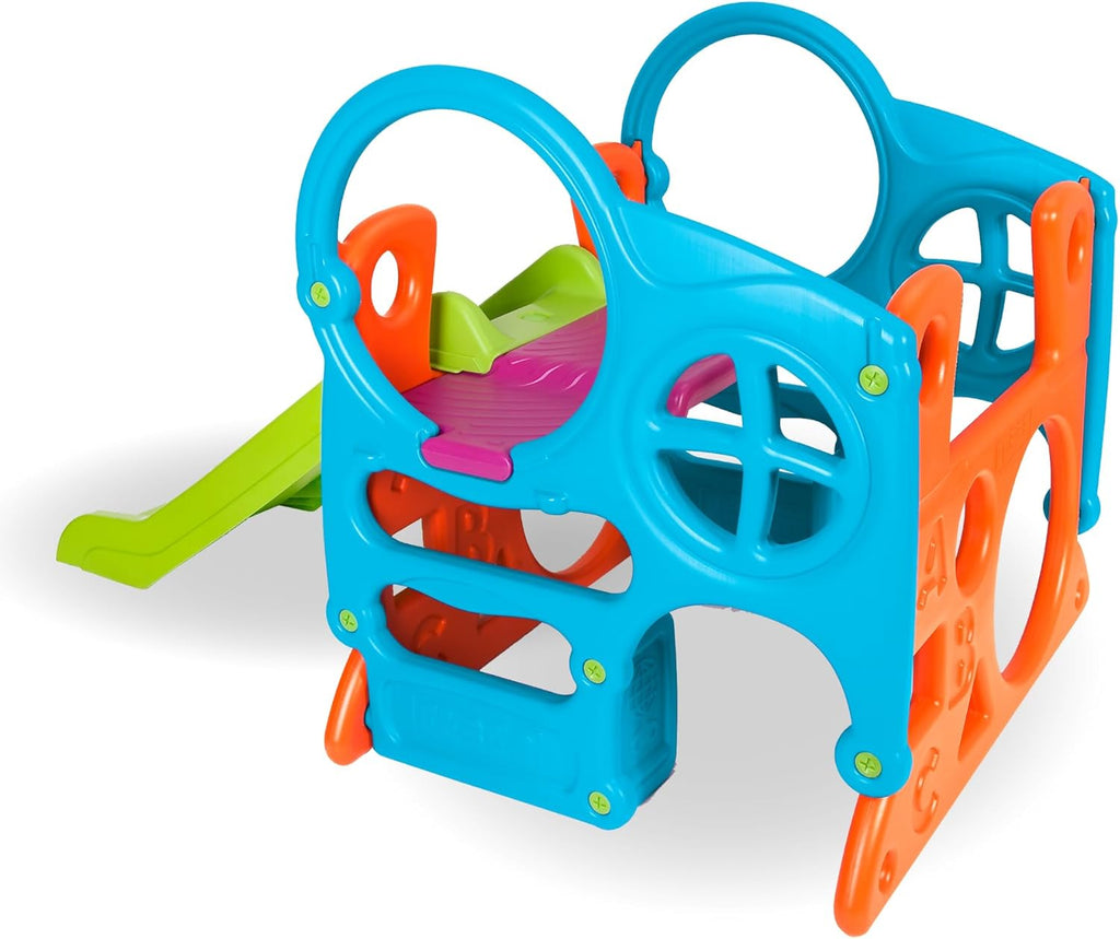 FEBER - Wood House, Centro de Actividades en el Bosque con Tobogán y Mesa Convertible en Arenero, Colores Luminosos y Resistentes a la Luz, Fácil Montaje, Niños de 3 a 8 años, Famosa (800009590)