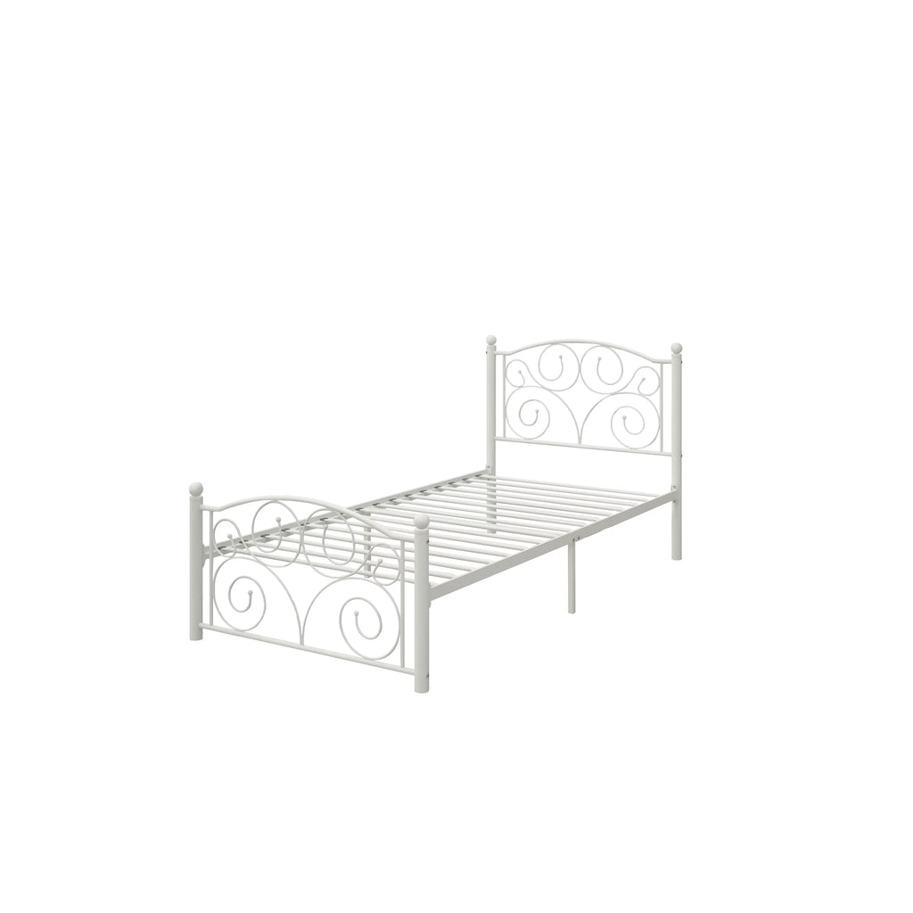 Estructura de cama moderna de metal blanca, tamaño Twin – Embellece tu habitación