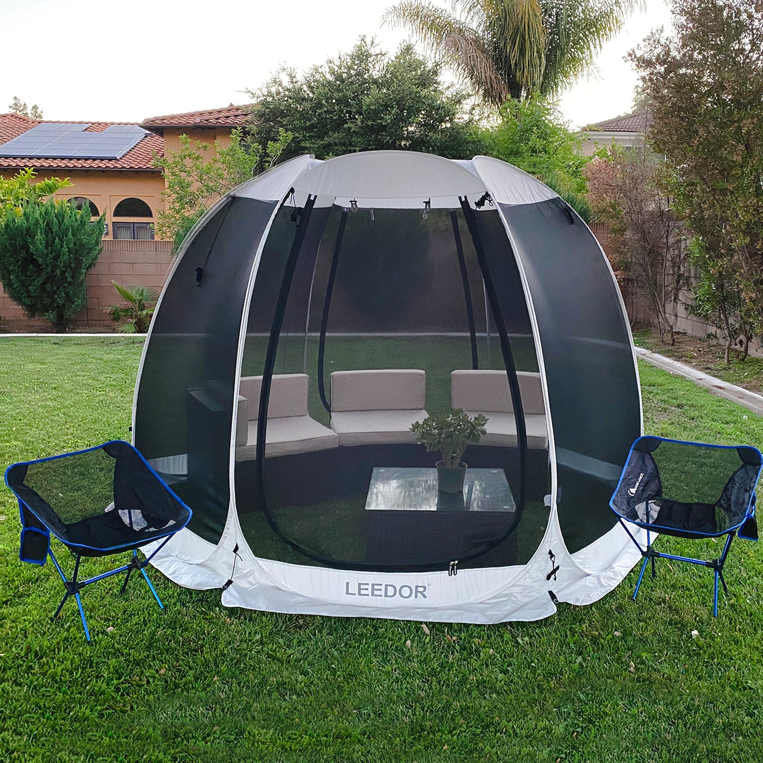 Leedor Cobertura Instantánea con Mosquitero – Pabellón exterior 10'x10' para terraza, protección solar, color gris