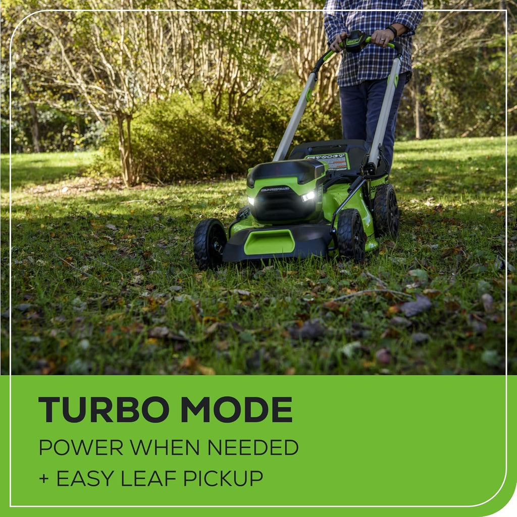 2025 Cortacésped inalámbrico Greenworks 60V 21″ (autopropulsado) con 2 baterías de 4,0 Ah y cargador rápido de doble puerto